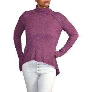 Free People Tara Top Purple Turtleneck Split Open Back Long Sleeve Jersey Small